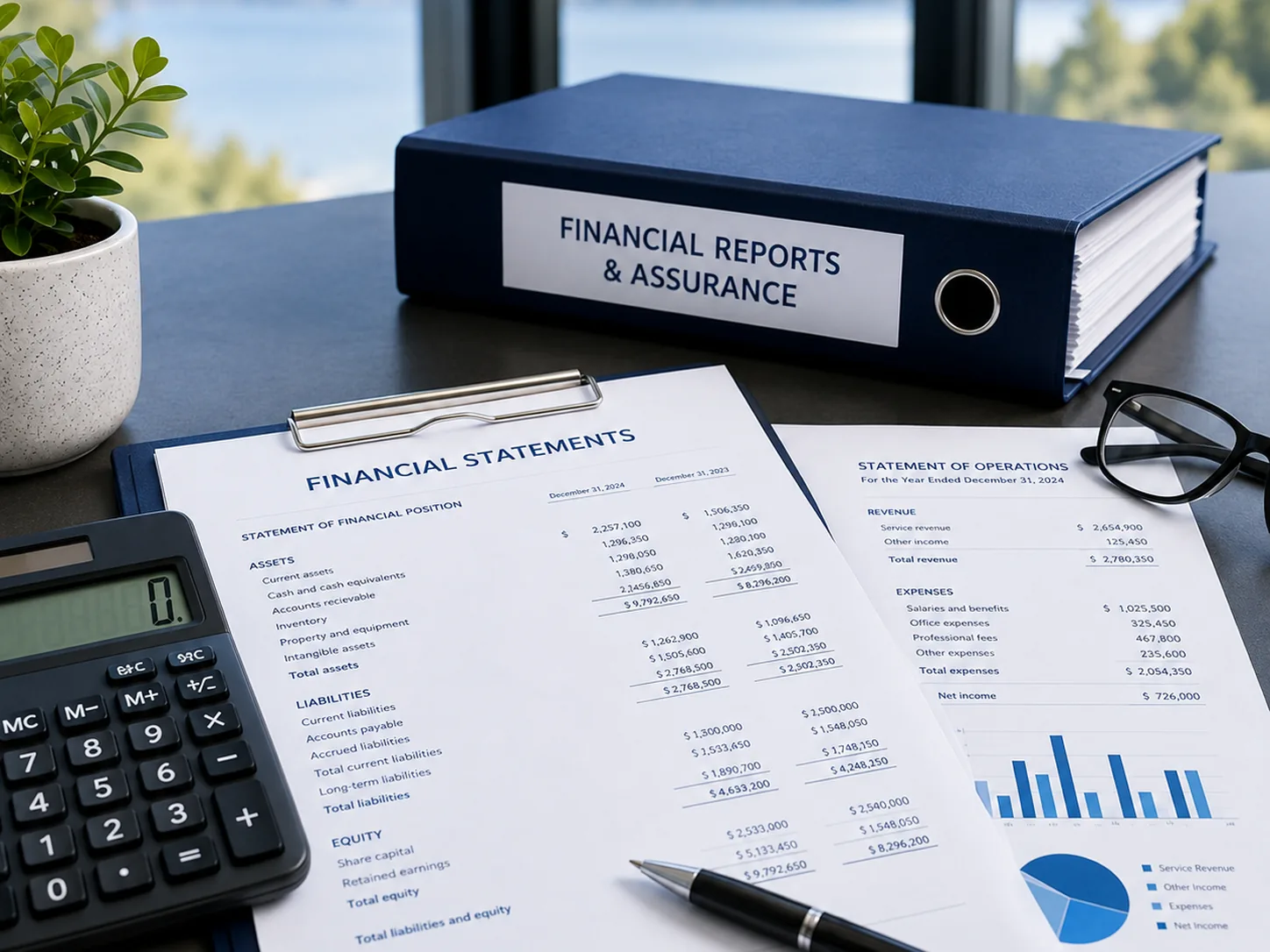 Financial Reporting and Assurance Laptop with Charts